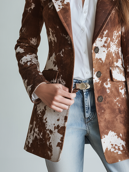 Vintage Cow Skin Print Eco-friendly Suede Jacket