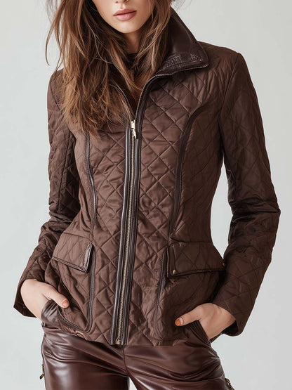 Vintage Brown Quilted Zip-Up Jacket