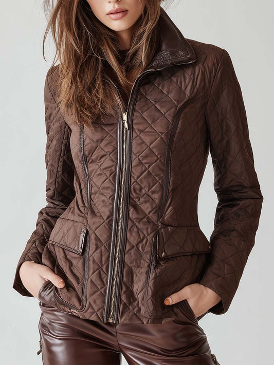 Vintage Brown Quilted Zip-Up Jacket