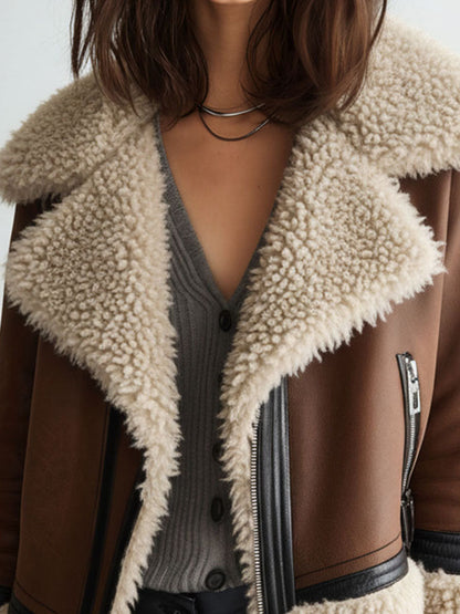 Vintage Brown Eco Leather Shearling Biker Jacket