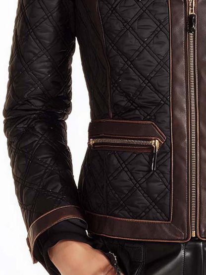 Quilted Moto Jacket With Contrast Leather Trim