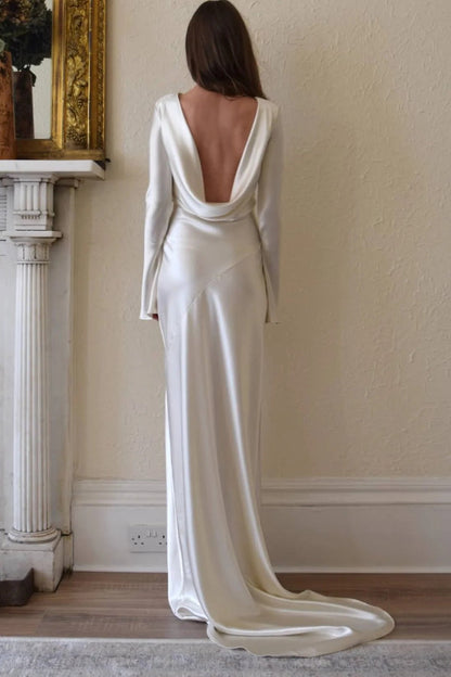 Robyn® | Pearl Eden maxi dress with an open cowl neckline and satin back