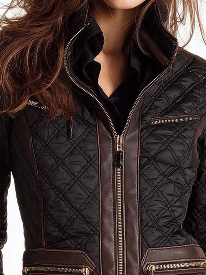 Quilted Moto Jacket With Contrast Leather Trim