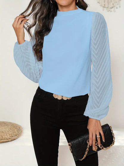 Samanta® | Blouse With Illusion Sleeves And Ruched Mocha Neckline