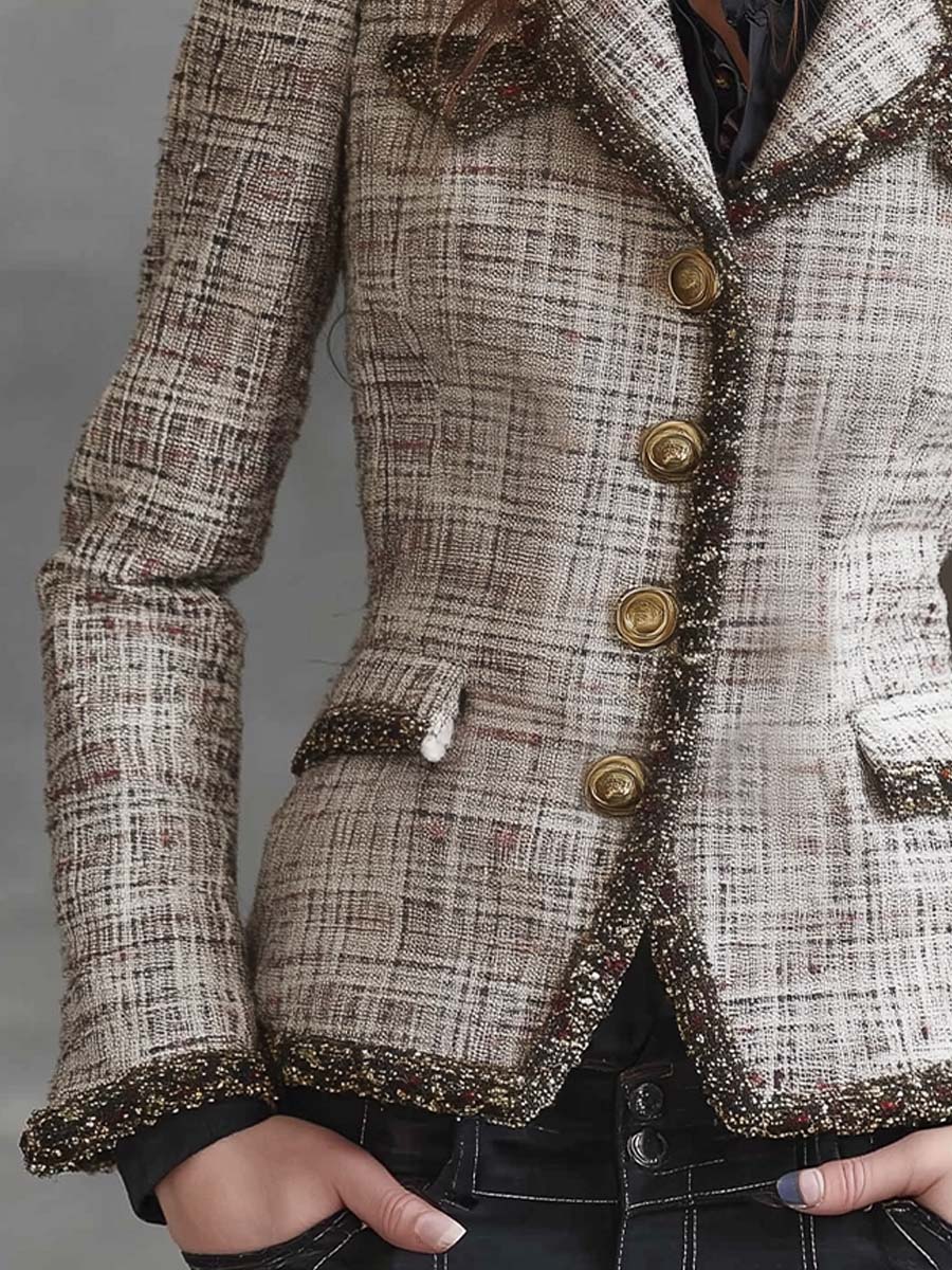 French Tweed Fitted Blazer With Contrast Trim