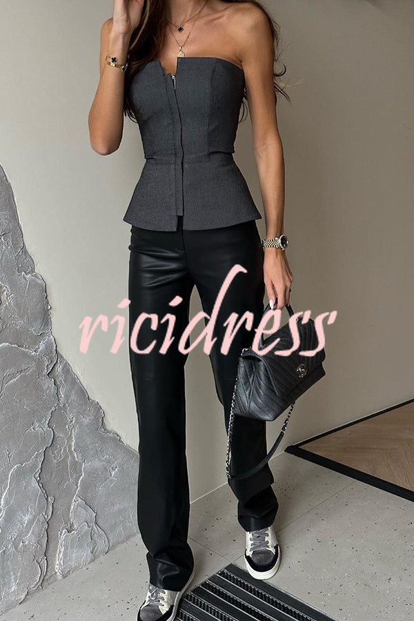 Street Mixed British Style Off Shoulder Front Zipper Top