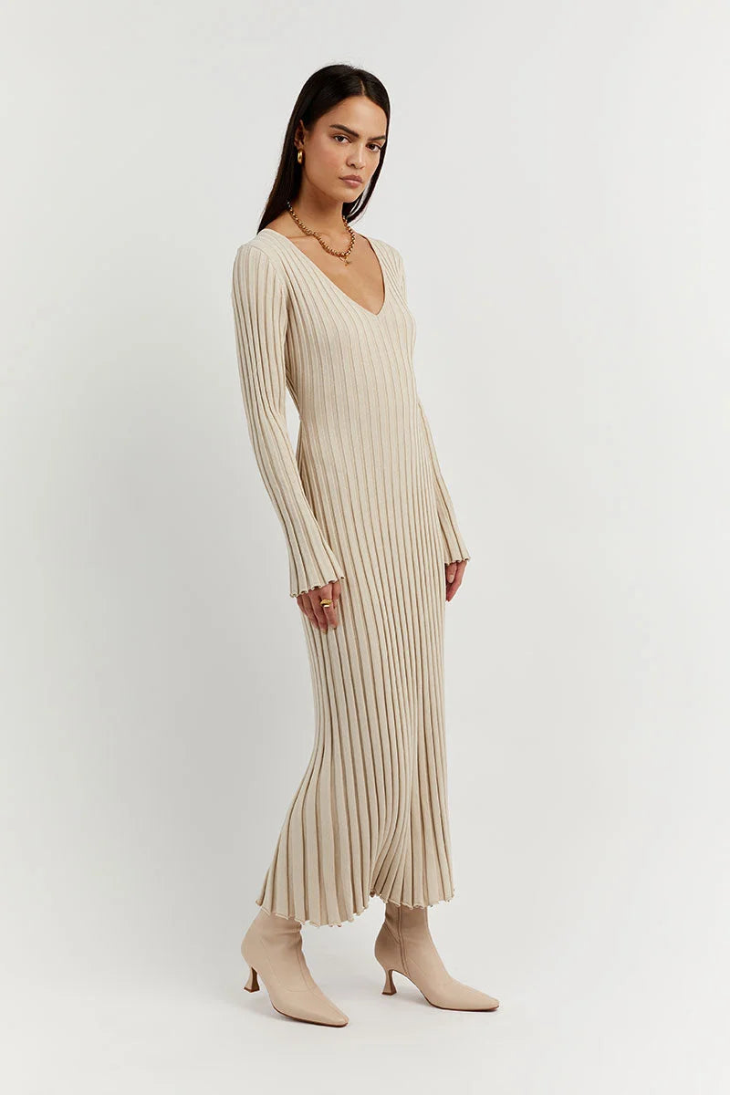 Luisa® | Knitted Midi Dress With V-Neck And Sleeves