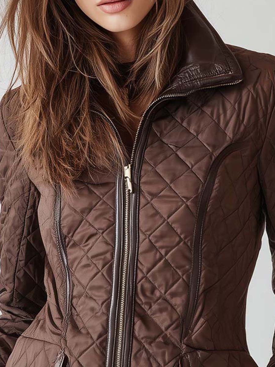 Vintage Brown Quilted Zip-Up Jacket