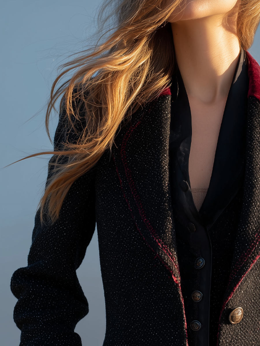 Vintage Poly Velvet Cuff Tweed Jacket