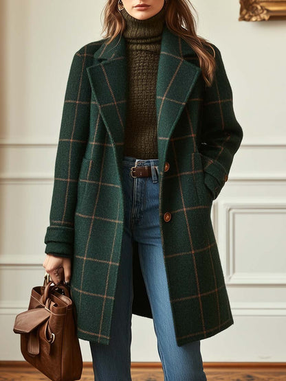 Women's Retro Lapel Plaid Coat