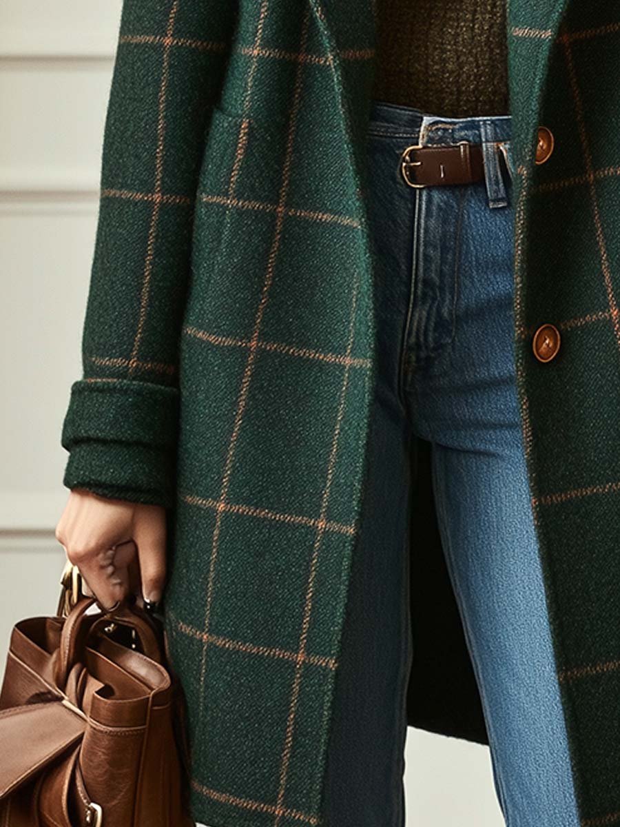Women's Retro Lapel Plaid Coat