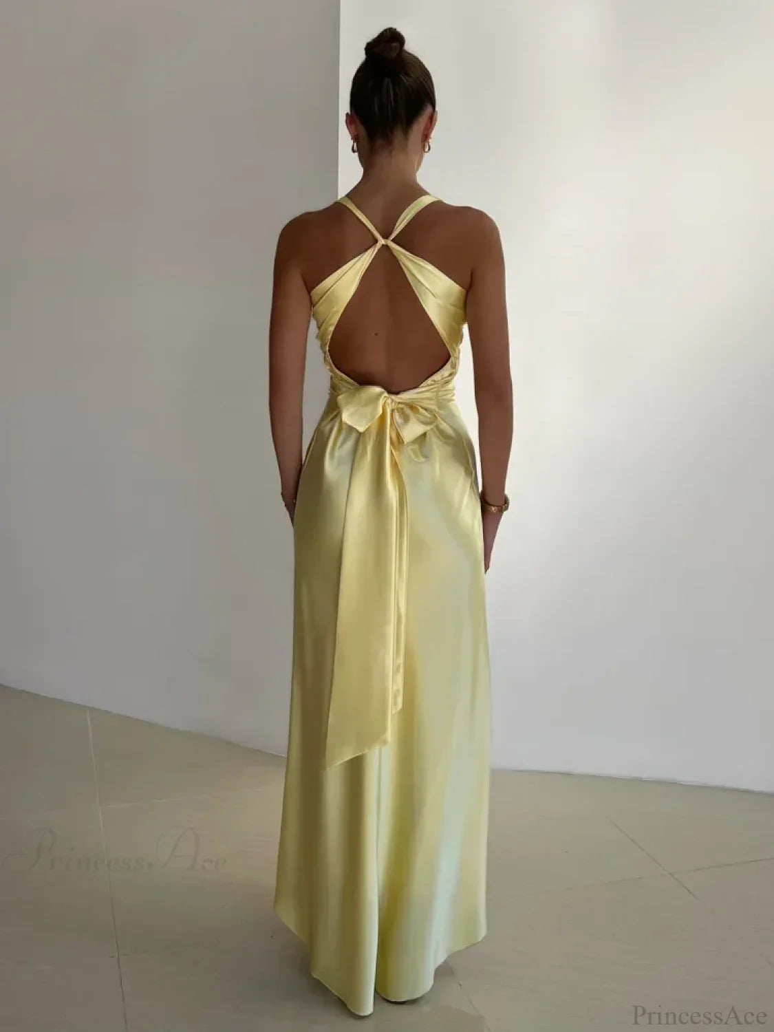 Satin Backless Ruched Vacation Dress