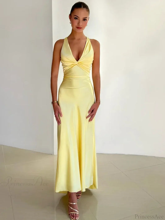 Satin Backless Ruched Vacation Dress
