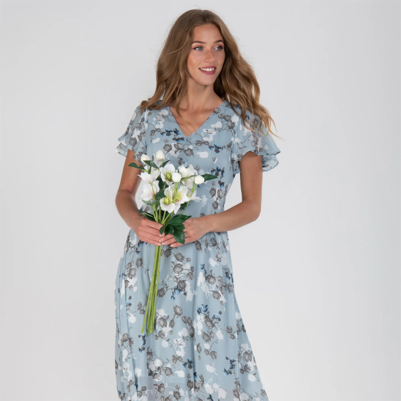 Lucrecia® | Long Dress With Short Sleeves And Floral Print