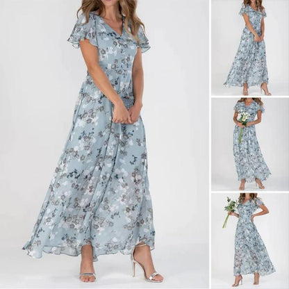 Lucrecia® | Long Dress With Short Sleeves And Floral Print