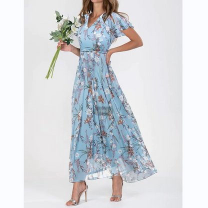 Lucrecia® | Long Dress With Short Sleeves And Floral Print