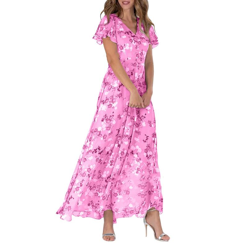 Lucrecia® | Long Dress With Short Sleeves And Floral Print