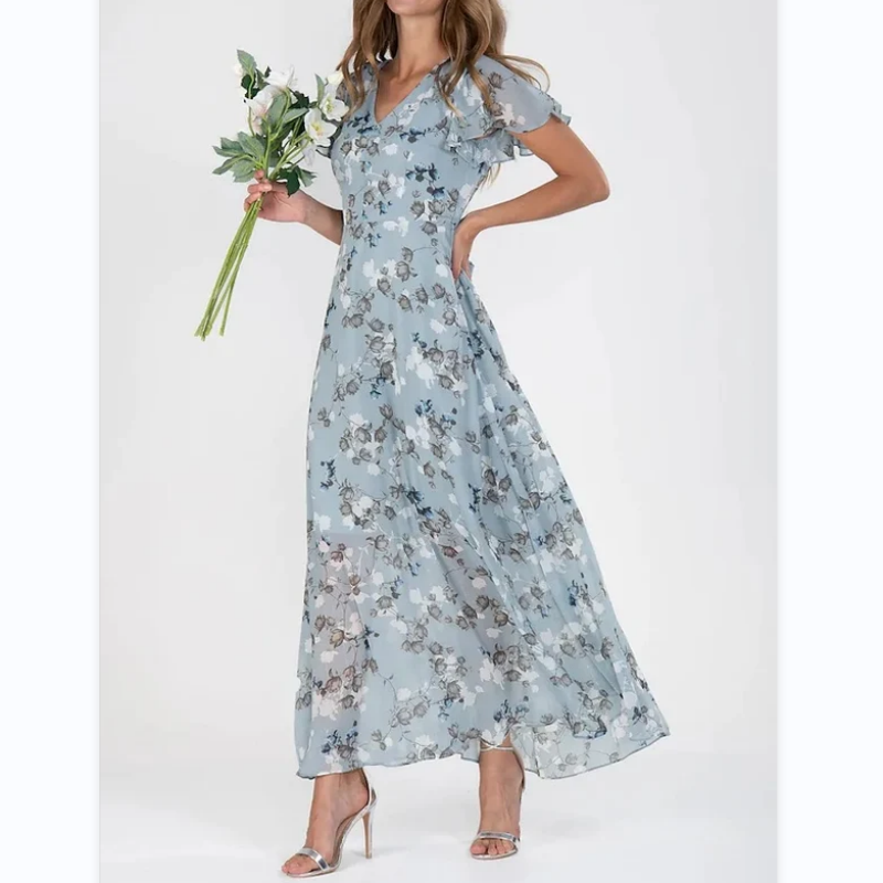 Lucrecia® | Long Dress With Short Sleeves And Floral Print