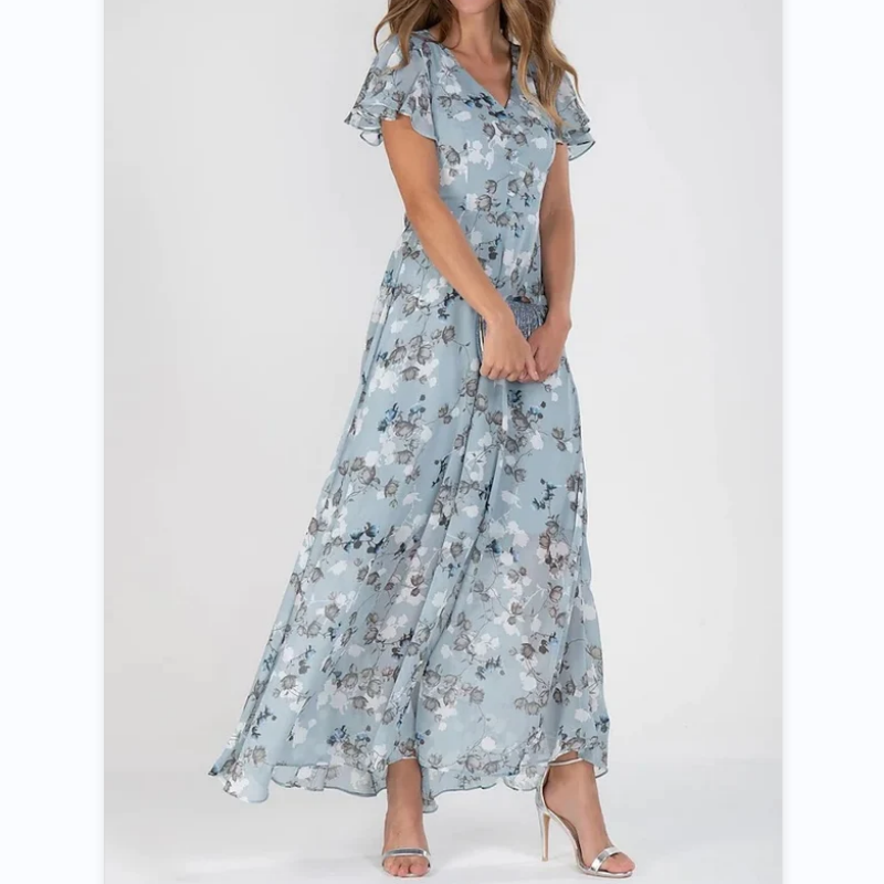 Lucrecia® | Long Dress With Short Sleeves And Floral Print